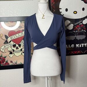 Fashion Nova Sport Blue Cropped Padded Long Sleeve Top